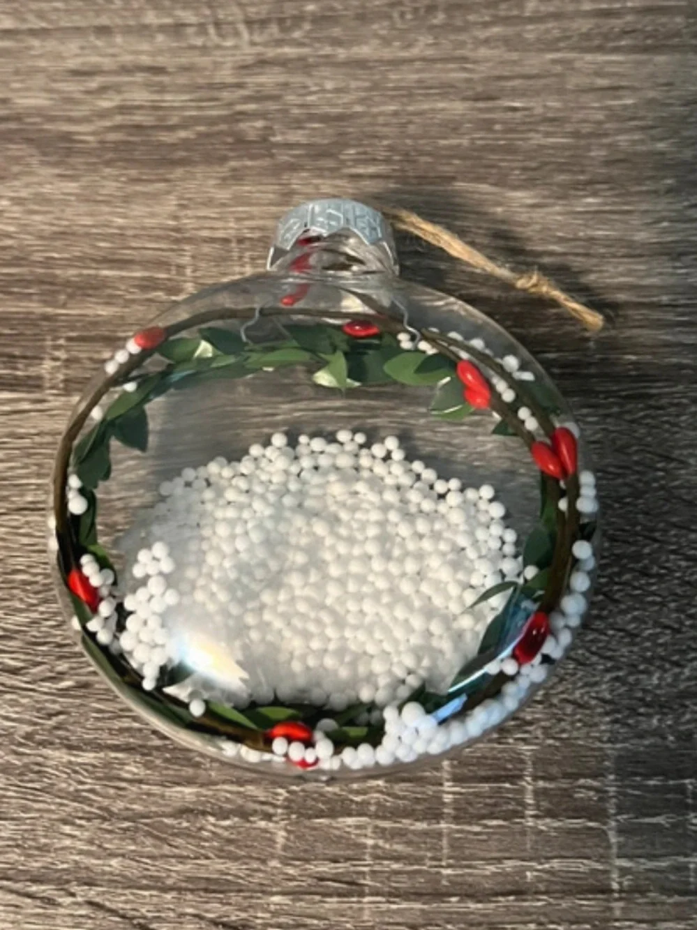 Baby's First Christmas Clear Glass Ornament with Green Wreath